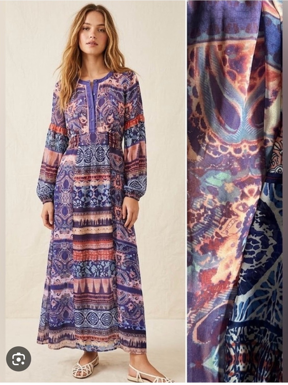 NWOT Bebe bohemian Multi-Color Paisley Print Long Sleeve Maxi Dress